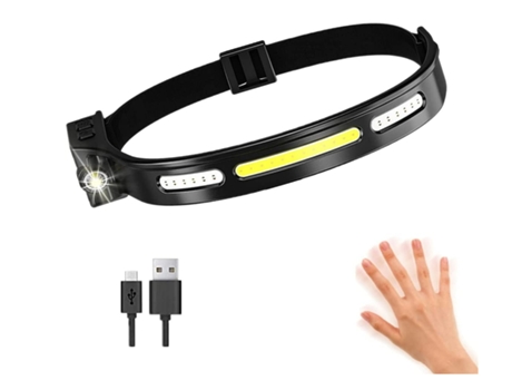 Linterna Frontal Recargable Iluminación Haz Ancho 230 Super Brillante 2000 Lúmenes Inducción 6 Modos LED Impermeable Negro Bisbisous VIGA EUROPE