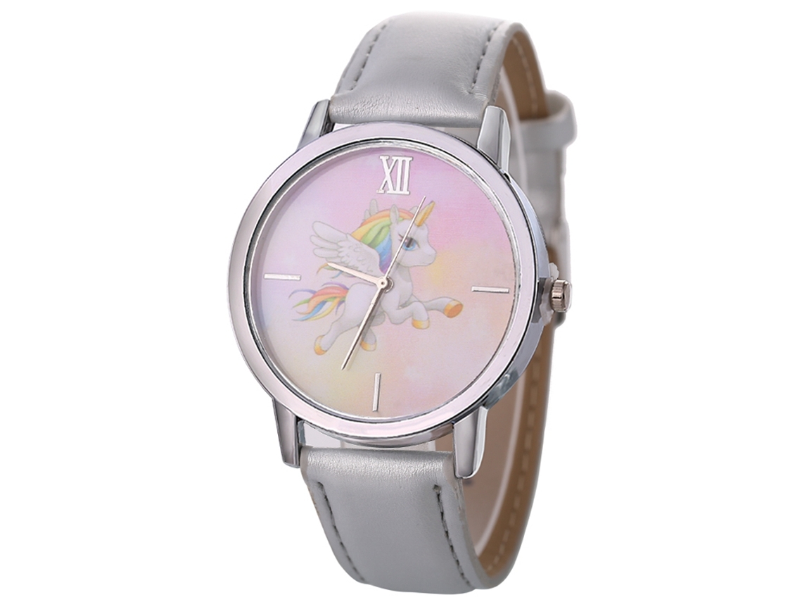 Reloj De Mujer De Lujo Moda Dial Redondo Correa De Cuero Cuarzo Gris
