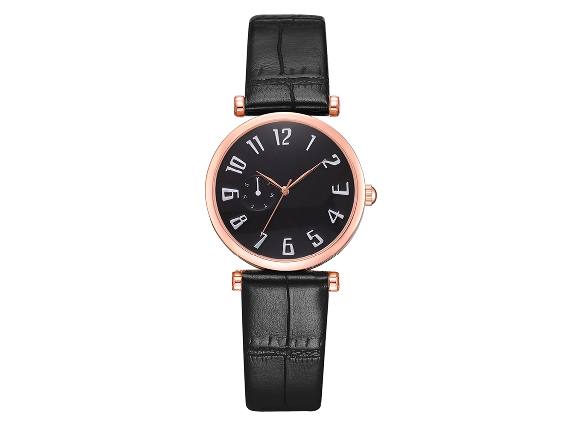 Reloj De Moda Casual Unisex Cuarzo Correa De Cuero Pu (oro Rosa Dial Negro Pequeño)