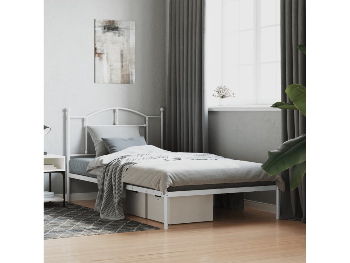 Estructura Cama Sin Colchón Con Cabecero Metal Blanco 107x203cm