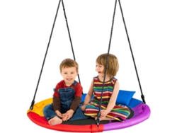 Columpio Infantil Diámetro 100 cm Columpio Redondo con Cuerdas Regulables en Altura con Cojín y Empuñadura para Patio y Jardín COSTWAY