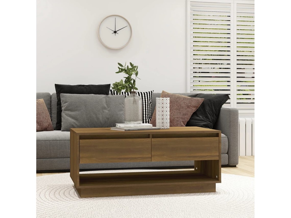 Mesa de Centro Apoyo 102,5X55X44 cm Contrachapado Roble Castaño