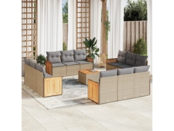 Conjunto de sofá de jardín de 13 piezas con cojines, mimbre sintético beige, Dkd Home Decor