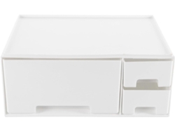 Soporte Elevado Para Monitor De Ordenador Con Cajón Blanco Y Estante De Almacenamiento.
