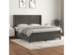 Cama Box Spring Con Colchón Terciopelo Gris Oscuro 160x200 Cm