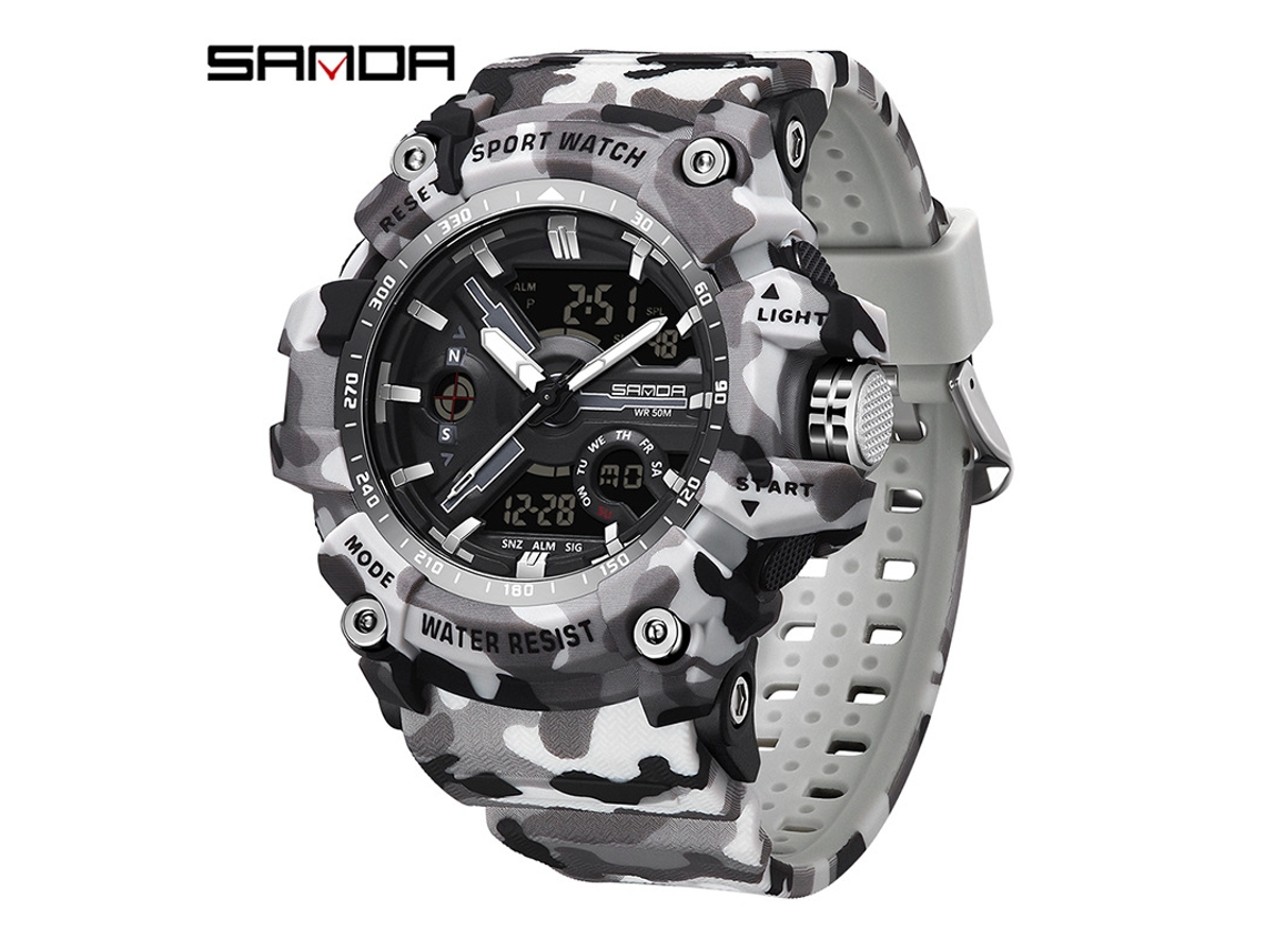 Reloj deportivo multifuncional MDUG, luminoso, moderno y elegante (camuflaje blanco y negro).