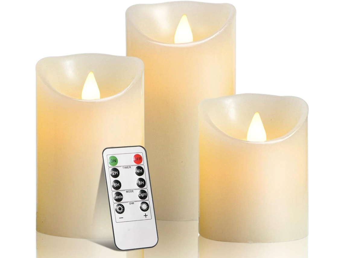 Velas LED con llama móvil, juego de 3 velas recargables, iluminación decorativa, ABS Tommy01
