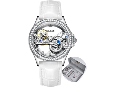 VEANXIN Reloj de cuarzo resistente al agua en oro y plata con diamantes y plata para mujer(blanco)