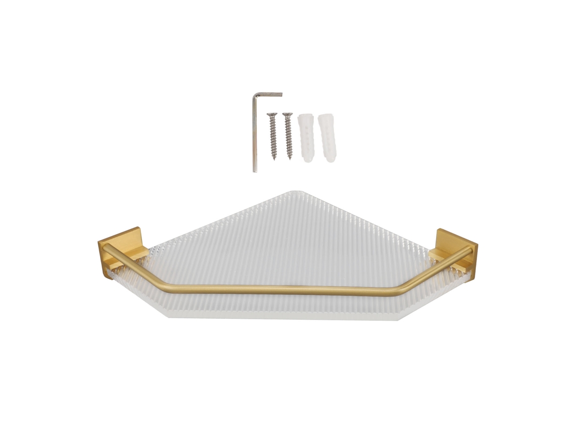 Estante de pared de acrílico dorado - No requiere taladro - Estante de esquina
