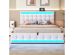 Cama Infantil 180*200 - Cama Con Almacenamiento Hidráulico, Usb Y Tira Led De Cambio De Color - Beige