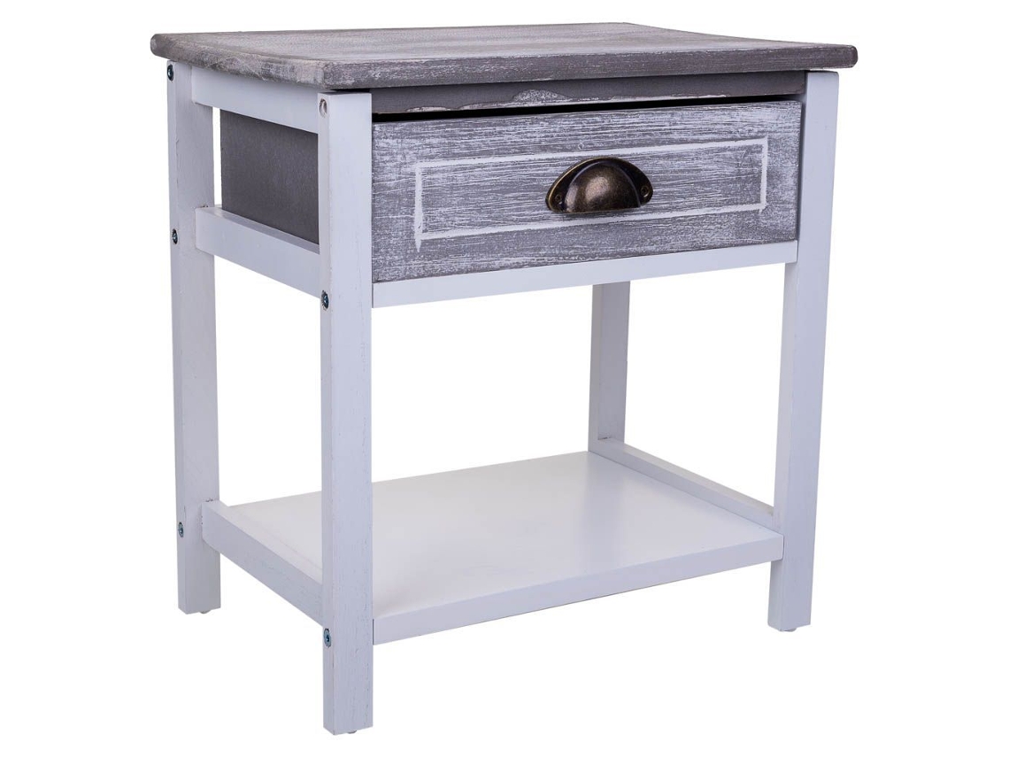 Mesita de Noche WANDERLUST DECO (Madera de Paulownia y Mdf - Blanco - 40 x 29 x 42 cm)