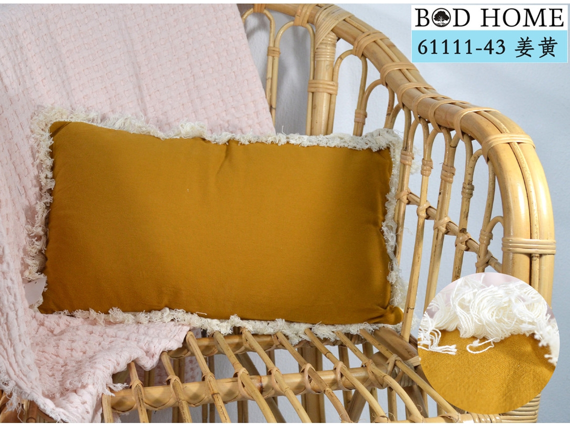Almofada Com Franjas Totalmente Embrulhada Mostarda 30*50 Cm BOD HOME
