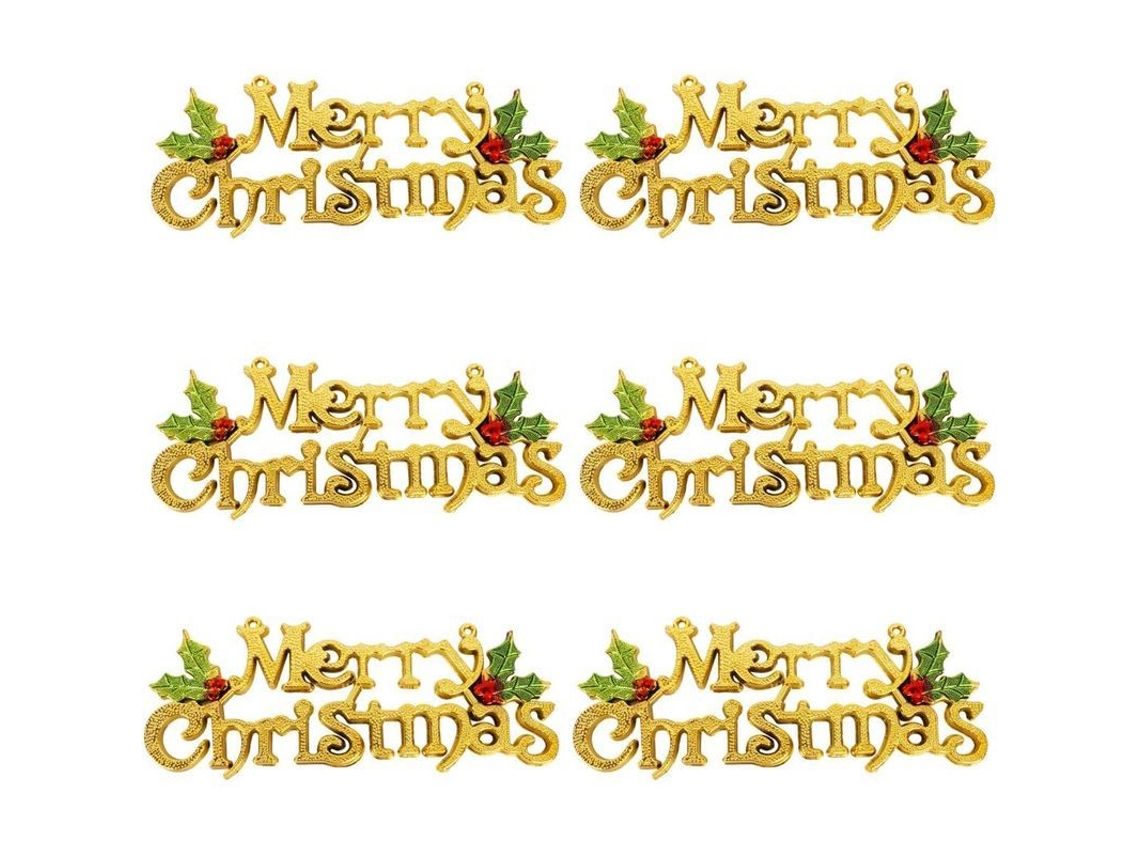 Adornos Navideños Dorados Para Árbol, Corona, 6 Piezas, Palabras De Plástico ''feliz Navidad''