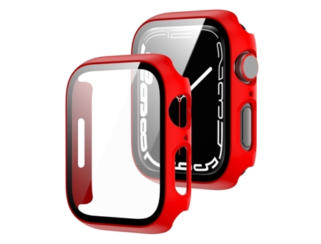 Bisel de parte 2 en 1 + funda protectora de vidrio templado para Apple Watch Series 8/7 41 mm (rojo)