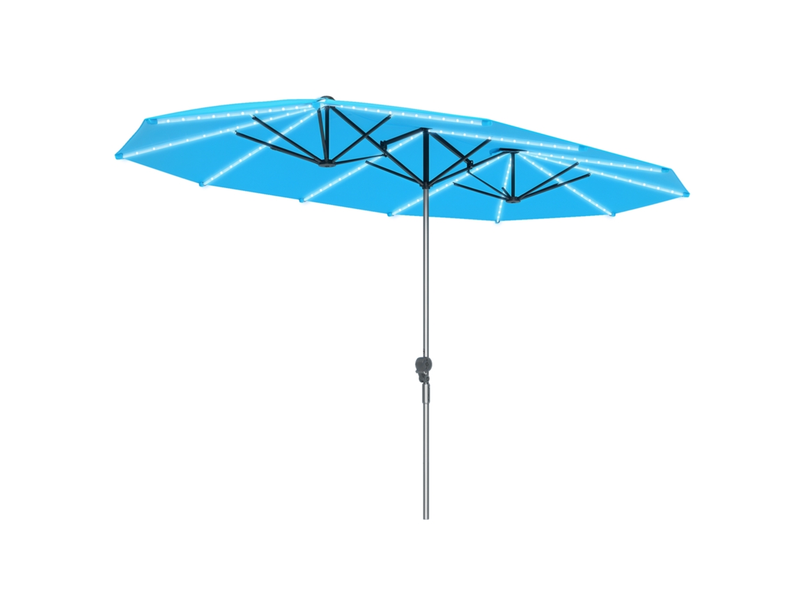 Sombrilla de aluminio con doble panel solar LED, protección UPF50, color azul, para jardín.