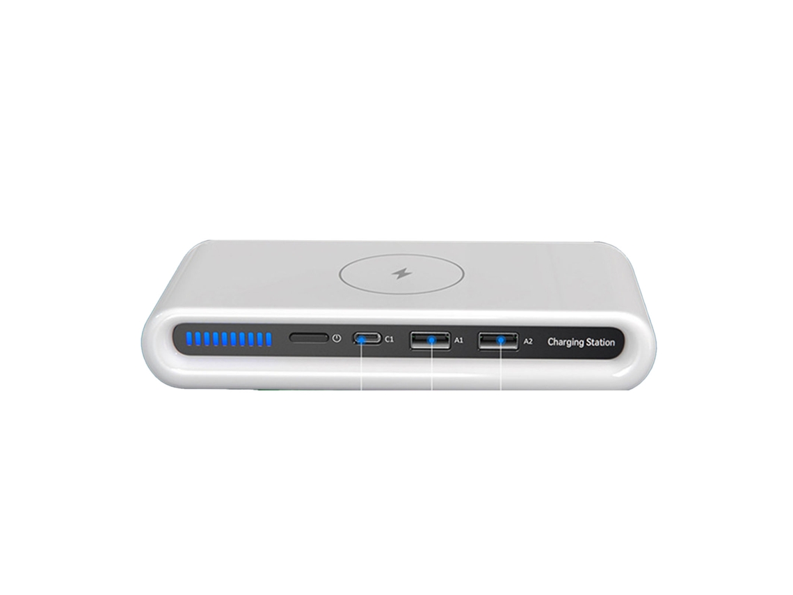 Cargador Inalámbrico Con Múltiples Puertos Usb, Estación De Carga Con Luz Ambiental Para El Hogar Y La Oficina N67 (sin Enchufe)