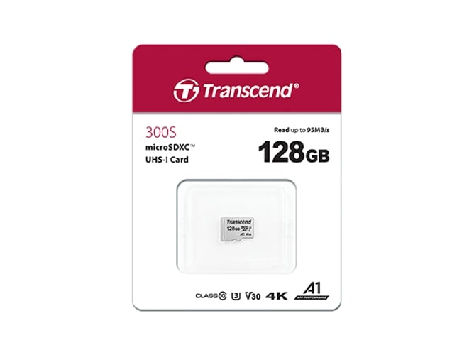 Tarjeta de Memoria Micro SDXC TRANSCEND TS128GUSD300S (128 GB - 95 MB/s)