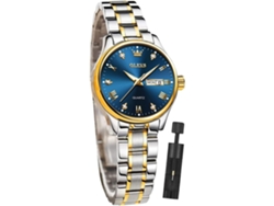 Reloj Femenino Simple De Cuarzo En Oro Rosa Impermeable Con Diamanteprata Azulyuysan