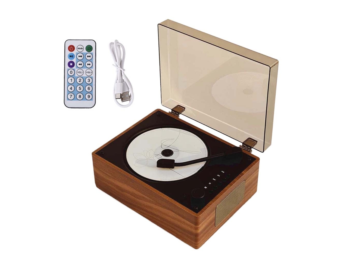 (marrón Madera) Reproductor De Cd Retro, Altavoz Inalámbrico Recargable Bluetooth 5.0