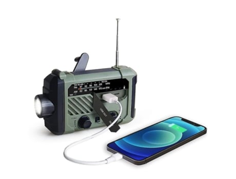 Radio Manivela solar portátil Am Fm Noaa Emergencia con linterna Teléfono celular Carga Alarma SOS