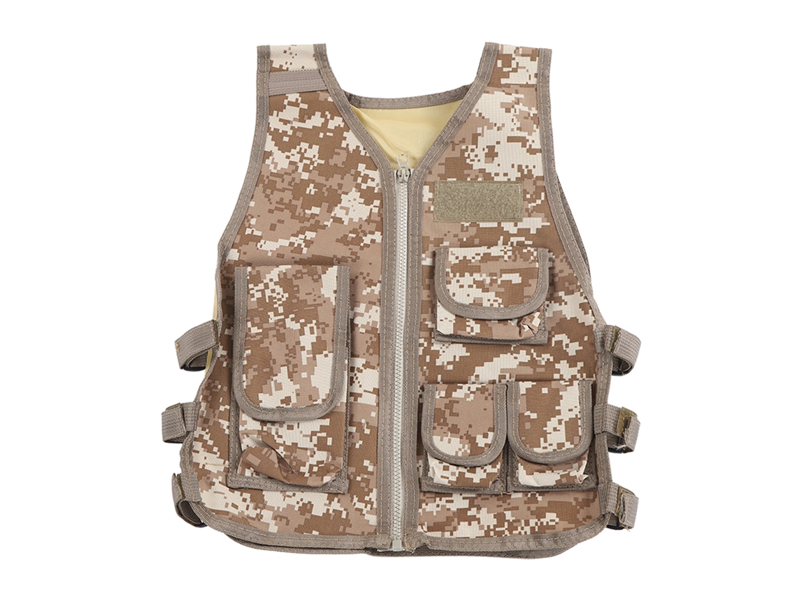 Chaleco De Combate Para Niños Con Bolsillos Múltiples Ajustable En La Cintura Tela Oxford Camuflaje S Para Senderismo Y Escalada