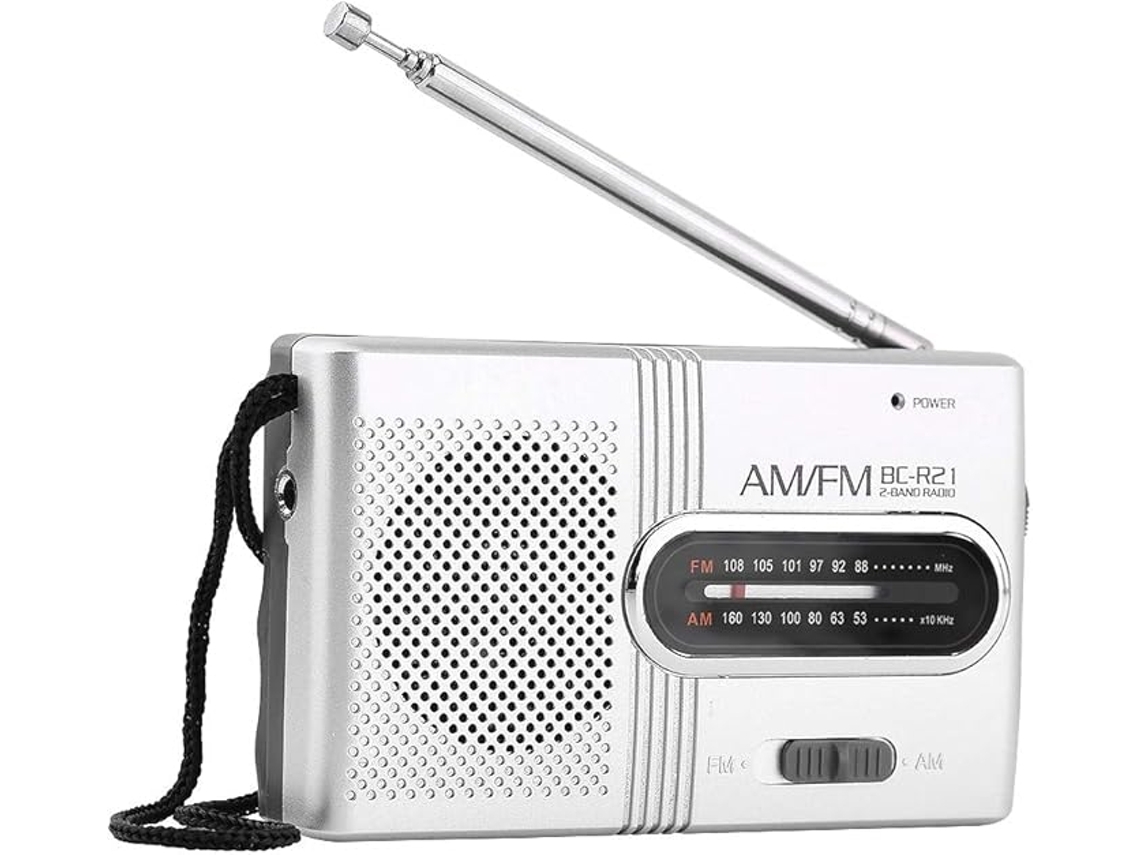 Mini Radio Portátil Plateado Am/fm Con Altavoz, Pilas No Incluidas