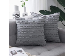 2026-41206-2 Fundas De Almohada Decorativas Boho De Lino Estampado Jacquard Para Sofá Sala Dormitorio 18x18 Pulgadas Gris Claro