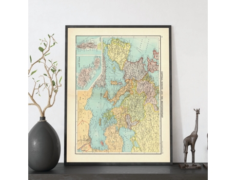NACNIC Pósters Geográficos En Vintage Mapa De Europa Central Ilustraciones De Antiguos Mapamundis En Tonos Sepia Tamaño A3 Con Marco Color Madera