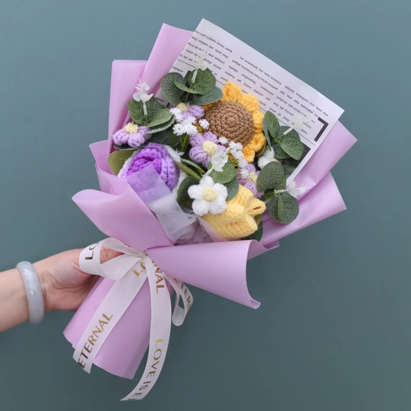 (morado) Ramo Artificial De Ganchillo Hecho A Mano, Regalo Para El Día De San Valentín