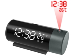 Reloj Despertador Digital Negro Con Proyección, Doble Alarma, Función De Posponer
