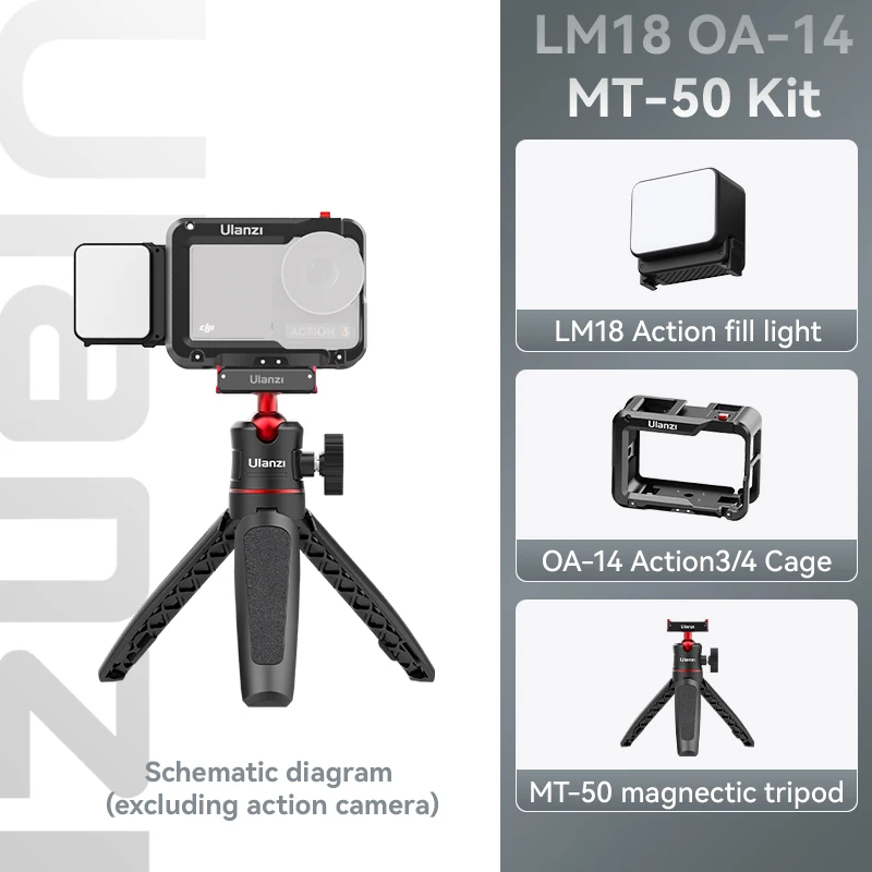 Trípode magnético MT-50 para DJI Osmo Action 5/4/3, ajustable, palo selfie subacuático, soporte para cámara de acción