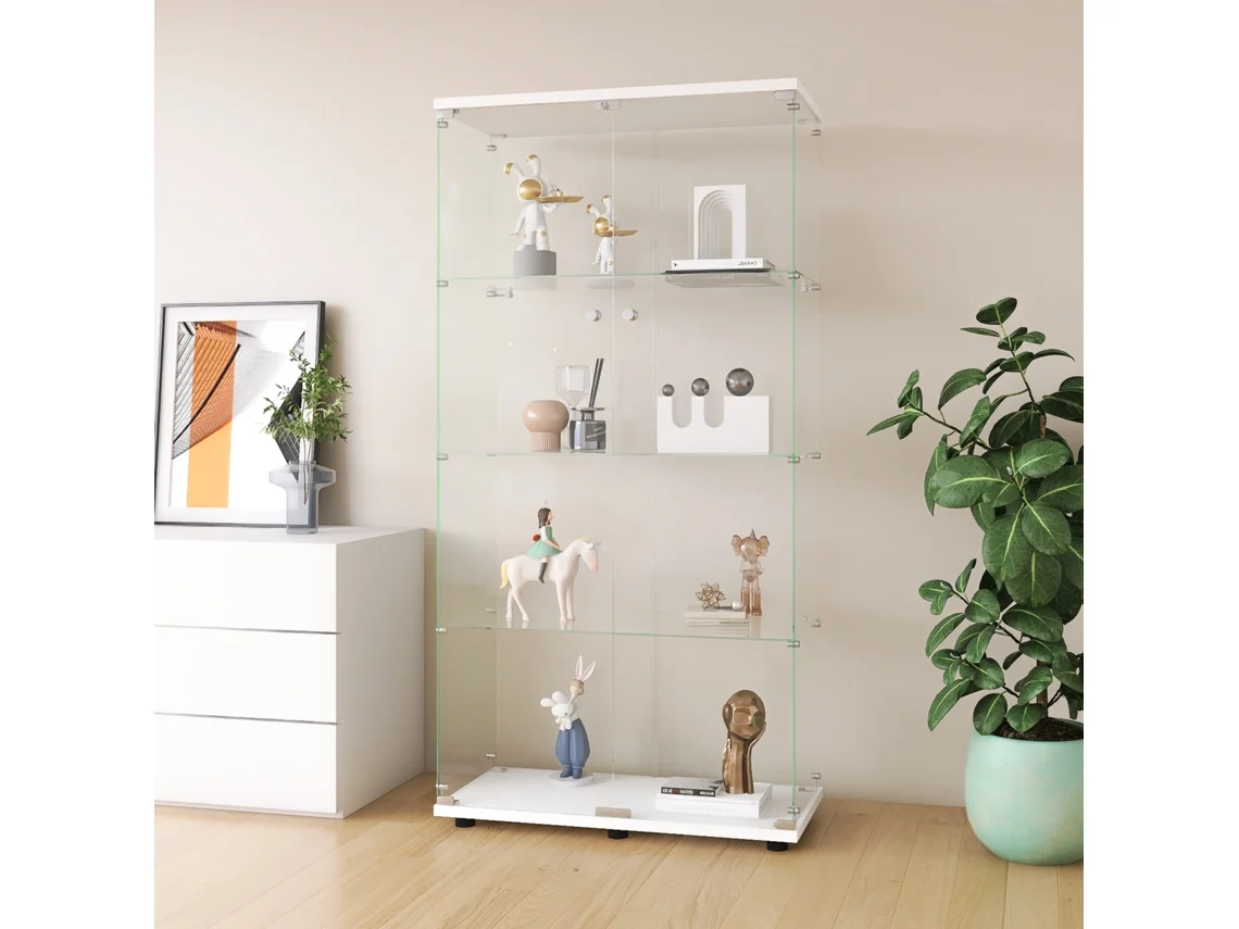 Vitrina De Cristal, Vitrina De 4 Niveles Con 2 Puertas, Vitrina De Cristal, Para Salón, Dormitorio, Recibidor, Cristal Templado, 162 Cm