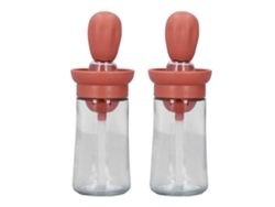 2 Recipientes Para Aceite Con Dispensador De Brocha De Silicona, Botella Para Cocina, Barbacoa Y Repostería, Color Rojo.