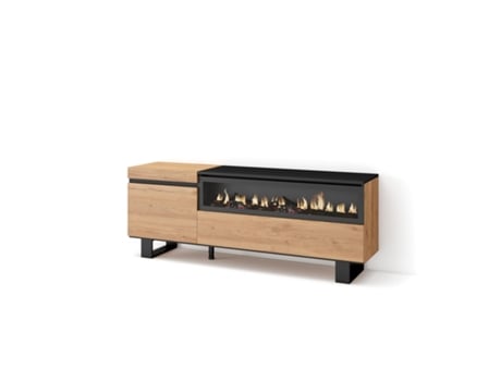 Mueble TV Televisión 150x57x35cm Para TV hasta 65 Chimenea eléctrica Diseño industrial Roble y negro