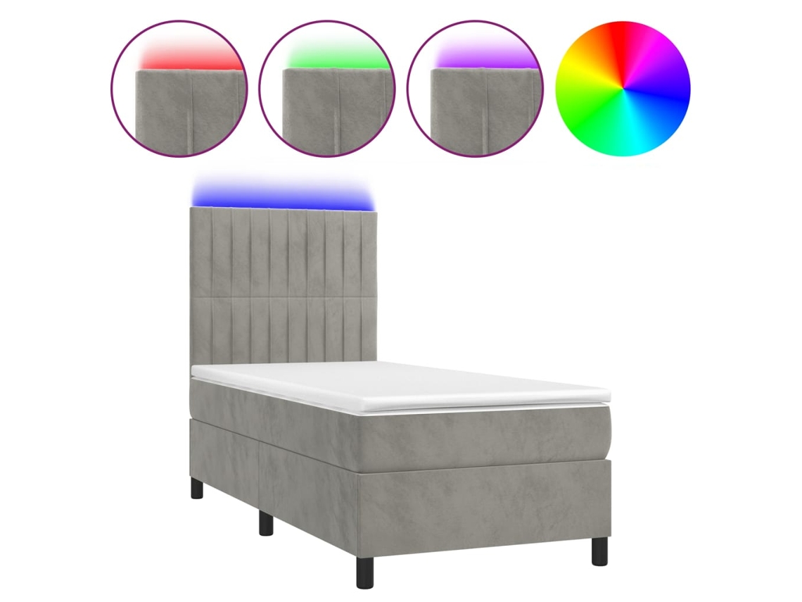 Maison Exclusive - Cama Box Spring Colchón Y Led Terciopelo Gris Claro 100x200 Cm
