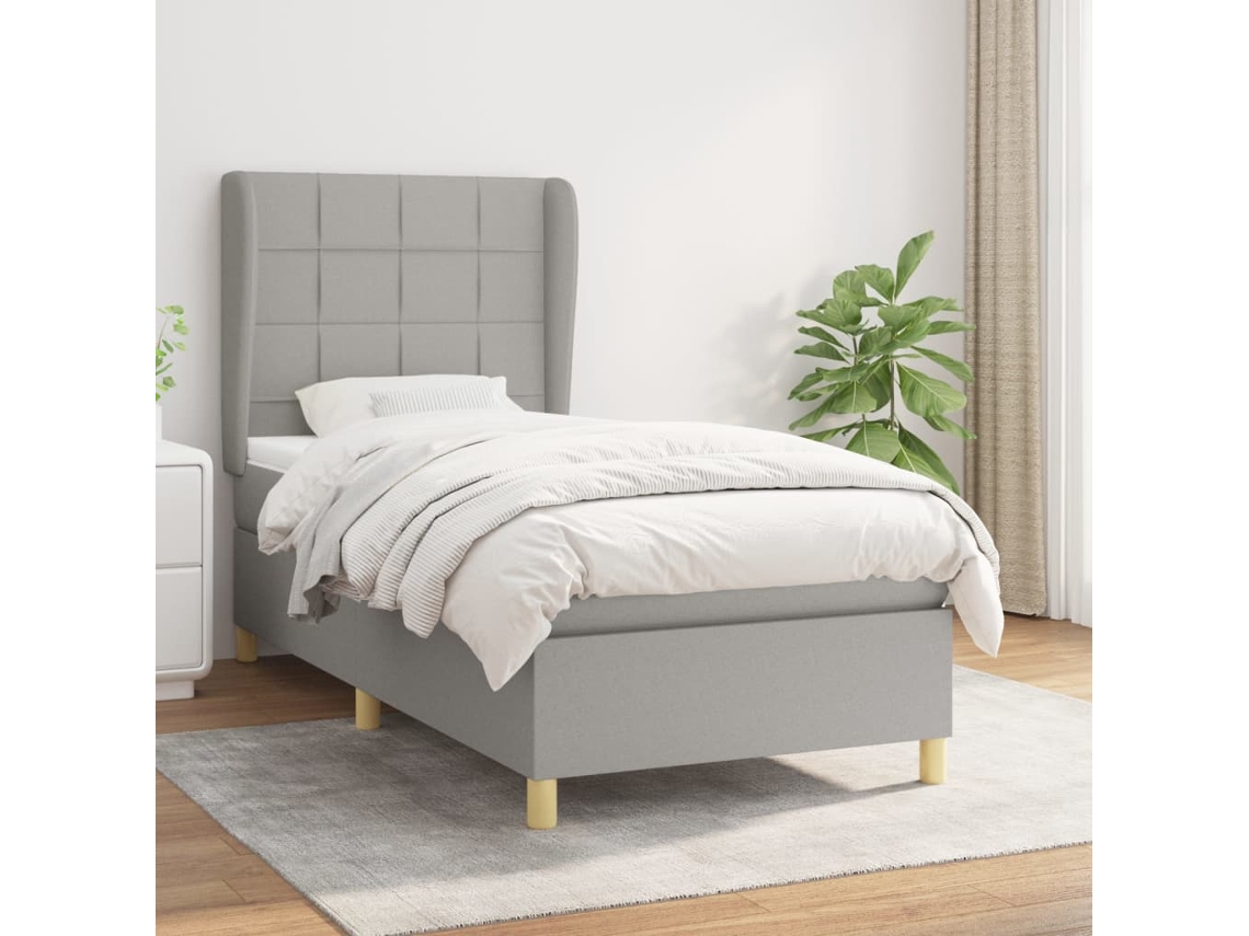 Cama Box Spring Con Colchón Tela Gris Claro 100x200 Cm