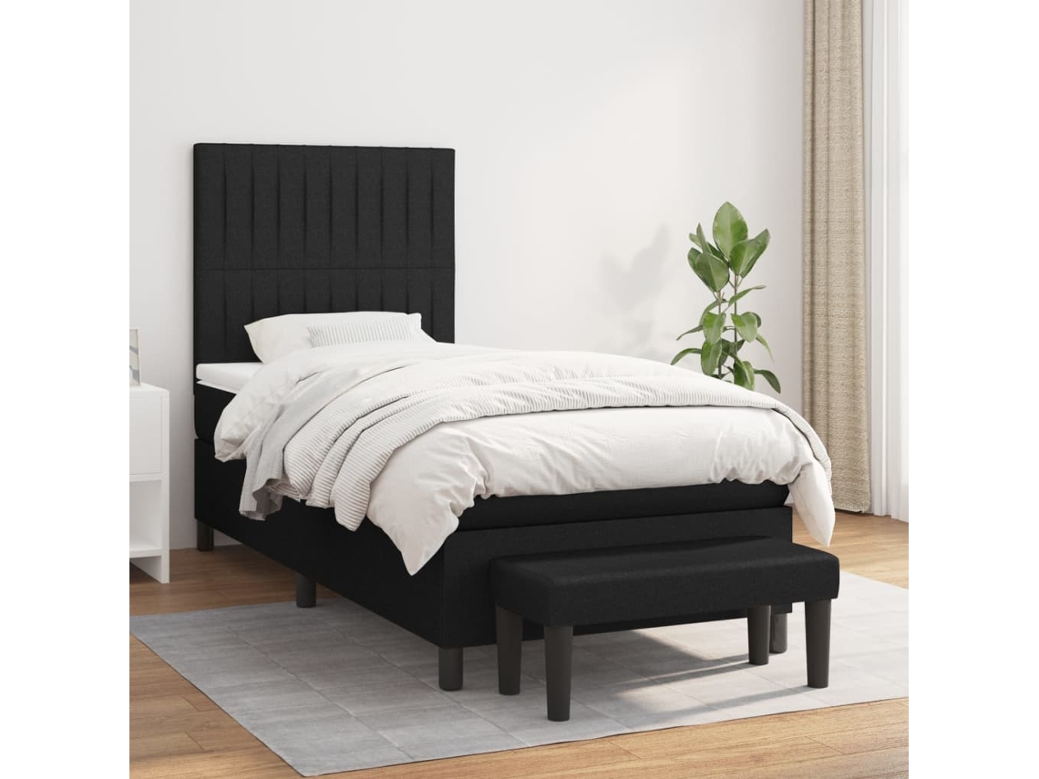 Cama Box Spring Con Colchón Tela Negro 80x200 Cm