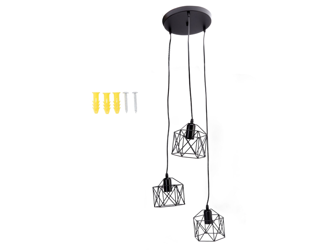 Rebe-lámpara Colgante Antigua De 3 Cabezas E27 Estilo Retro Metalica Para Hogar Y Cafeterías 85‑240v