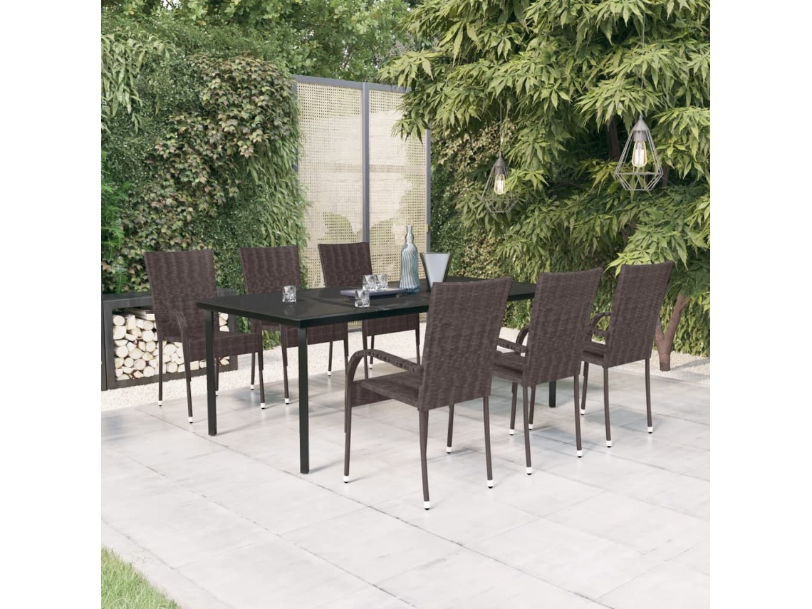 Juego de comedor de jardín de 7 piezas marrón y negro Dkd Home Decor