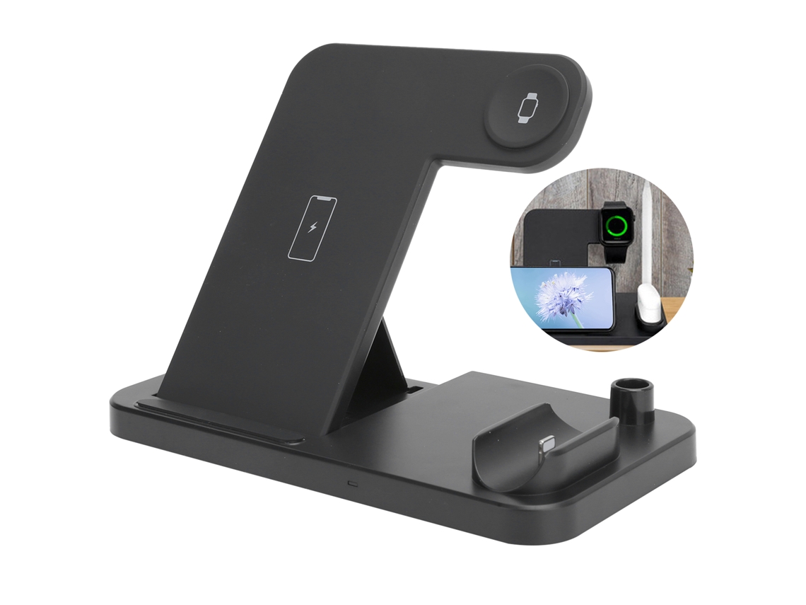 Carregador Sem Fio 4 Em 1 Dobrável Com Dock Para Celular, Relógio, Fone De Ouvido E Caneta Ios - Preto