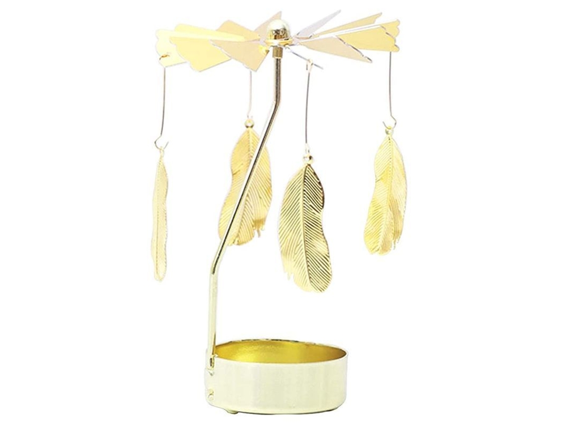 Linjou Portavelas Giratorio, Juego De Candelabro Dorado Romántico Para Bodas Con Pluma
