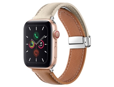 Correa para Smartwatch Piel Genuina con Hebilla Plegable para Apple Watch Series 9, 8 y 7 41mm / SE 3 y SE 2, 6 y SE y 5 y 4 40mm / 3 y 2 y 1 3