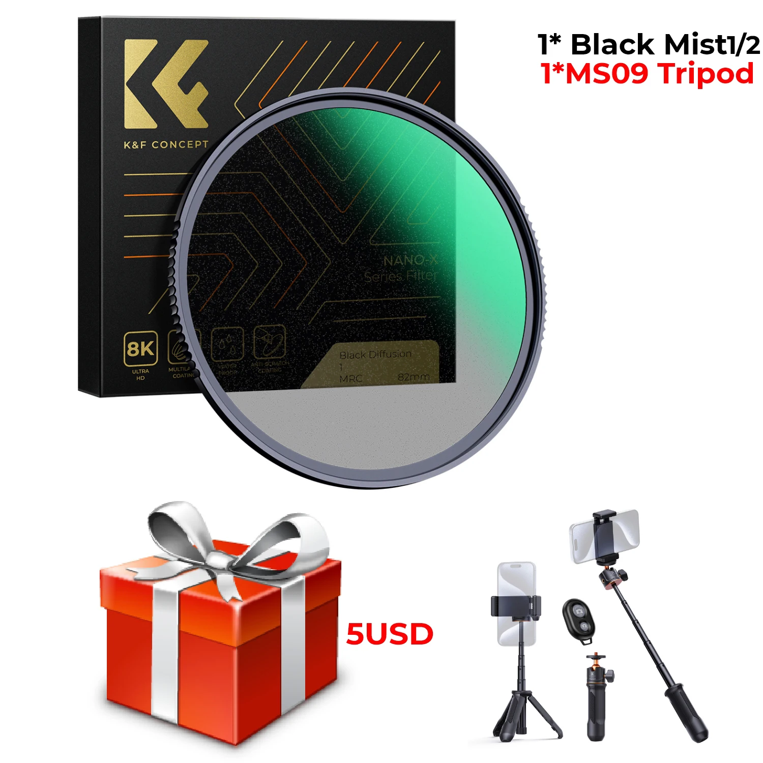 Filtro de efecto de difusión de niebla negra 1/2 y 1/1 para cámara serie MS09, para grabación de video, con 1 o 2 filtros negros, 77 mm