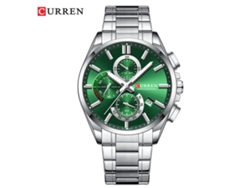Reloj De Hombre Informal Con Cronógrafo De Seis Agujas, Calendario Y Resistente Al Agua (correa Plateada, Esfera Verde)