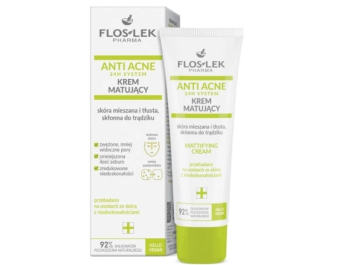 Flos Lek 24h Anti Acne System Crema Matificante Para Pieles Mixtas Y Grasas Con Tendencia Acné, 50 Ml Floslek