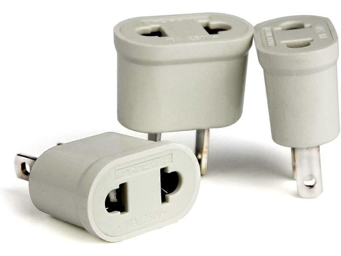 3 adaptadores de enchufe europeos a americanos, 250V, 10A, 800W, plástico ecológico, color blanco.