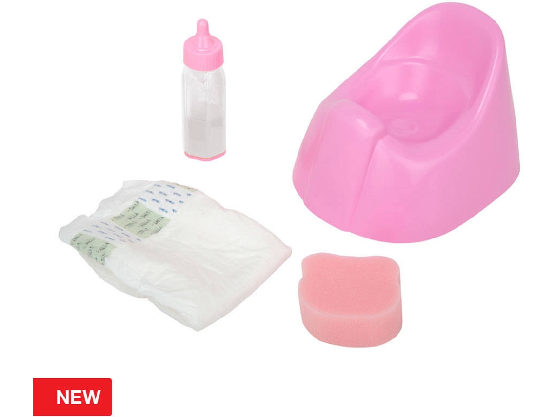 Accesorios de Muñecas ARIAS Set Orinal Rosa, Pañal, Biberon, Esponja (3 Años - 23 x 18 x 11,5 cm)