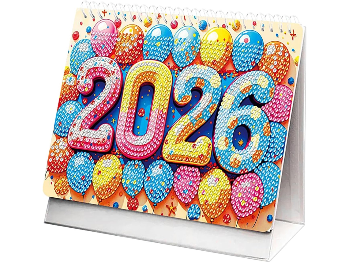 Calendario de escritorio 2026 con diamantes de imitación y diseño artístico, planificador mensual, accesorios para profesores