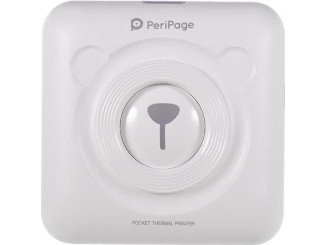 Mini impresora térmica de bolsillo inalámbrica Bluetooth blanca de 57 x 30 mm con transferencia térmica.