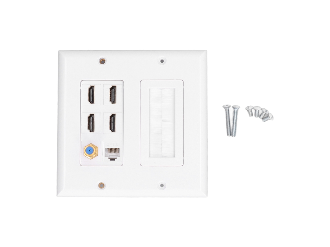 Placa De Parede 6 Portas Com 4 Interfaces Multimídia Hd Cat 6 Conector F Tv Prata-auro